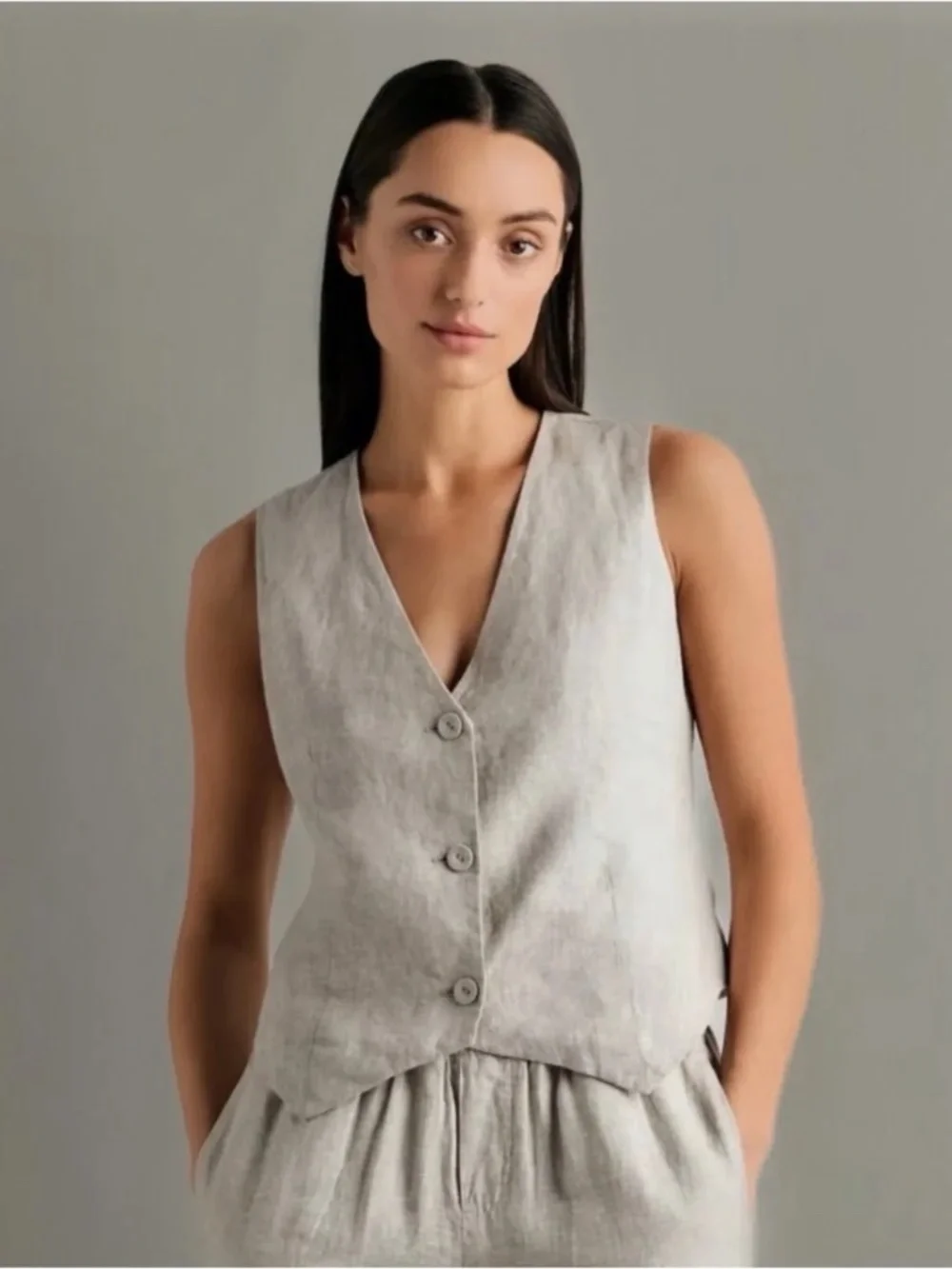 Quince 100% European Linen Vest Size S, Color Beige (Flax) - Picture 1 of 6